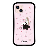 iPhone13 グリップ 耐衝撃ケース ラベンダーブラックガール ピンク