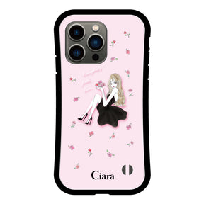 iPhone13Pro グリップ 耐衝撃ケース ラベンダーブラックガール ピンク