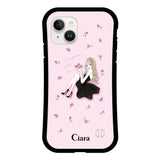 iPhone14 グリップ 耐衝撃ケース ラベンダーブラックガール ピンク