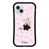 iPhone15Plus グリップ 耐衝撃ケース ラベンダーブラックガール ピンク