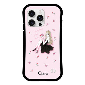 iPhone16ProMax グリップ 耐衝撃ケース ラベンダーブラックガール ピンク
