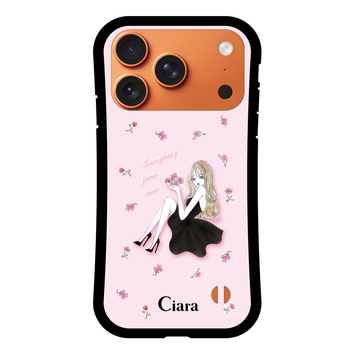 iPhone17ProMax グリップ 耐衝撃ケース ラベンダーブラックガール ピンク