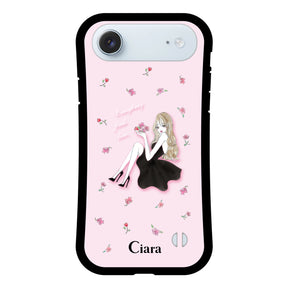 iPhoneAir グリップ 耐衝撃ケース ラベンダーブラックガール ピンク