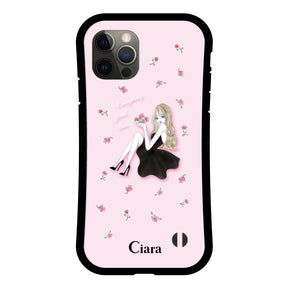 iPhoneX/XS グリップ 耐衝撃ケース ラベンダーブラックガール ピンク