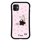 iPhoneXR グリップ 耐衝撃ケース ラベンダーブラックガール ピンク