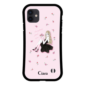 iPhoneXR グリップ 耐衝撃ケース ラベンダーブラックガール ピンク