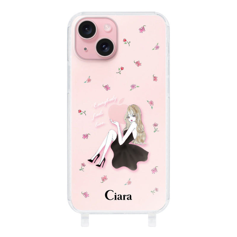 iPhoneケース  ストラップクリアケース ラベンダーブラックガール