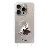 iPhone15Pro ストラップクリアケース ラベンダーブラックガール クリア
