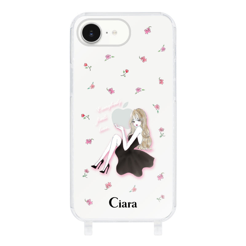 iPhoneケース  ストラップクリアケース ラベンダーブラックガール