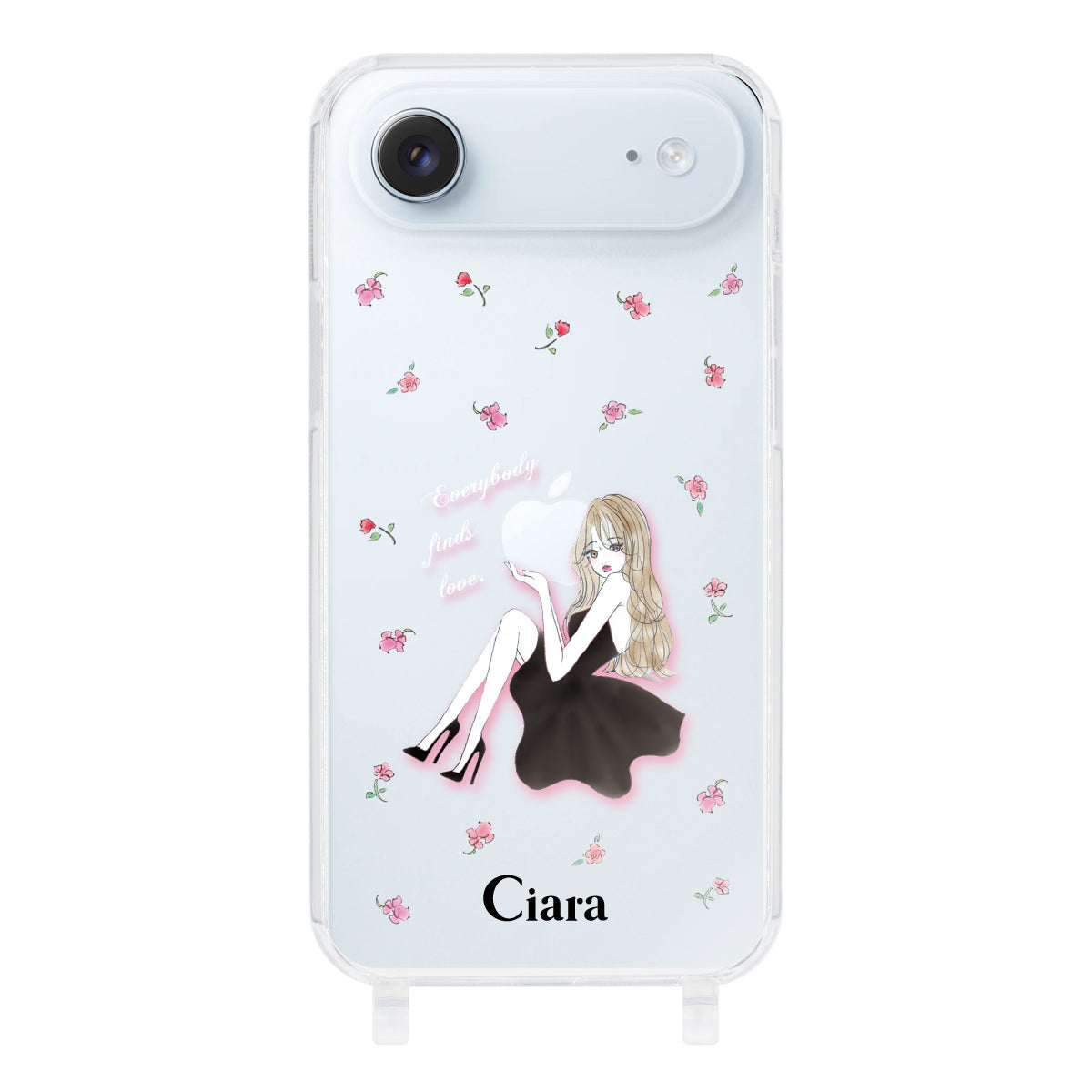 iPhoneAir ストラップクリアケース ラベンダーブラックガール クリア
