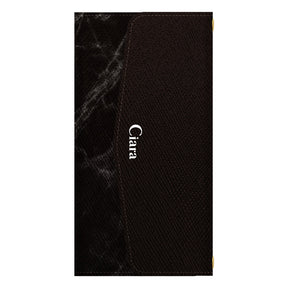 iPhone16Plusケース 手帳型カード収納レザーケース マーブル ブラック
