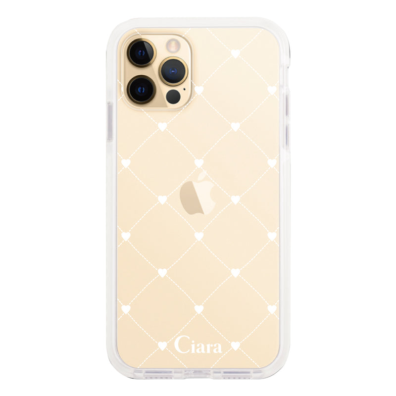 iPhoneケース クッションバンパー 耐衝撃クリアケース ハートキルティング