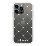 iPhone13Pro クッションバンパー 耐衝撃クリアケース ハートキルティング ホワイト