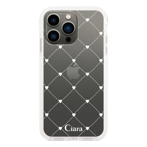 iPhone13Pro クッションバンパー 耐衝撃クリアケース ハートキルティング ホワイト
