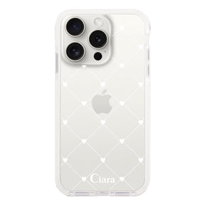 iPhone15ProMax クッションバンパー 耐衝撃クリアケース ハートキルティング ホワイト