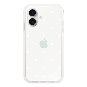iPhone16 クッションバンパー 耐衝撃クリアケース ハートキルティング ホワイト