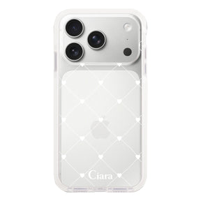 iPhone17Pro クッションバンパー 耐衝撃クリアケース ハートキルティング ホワイト