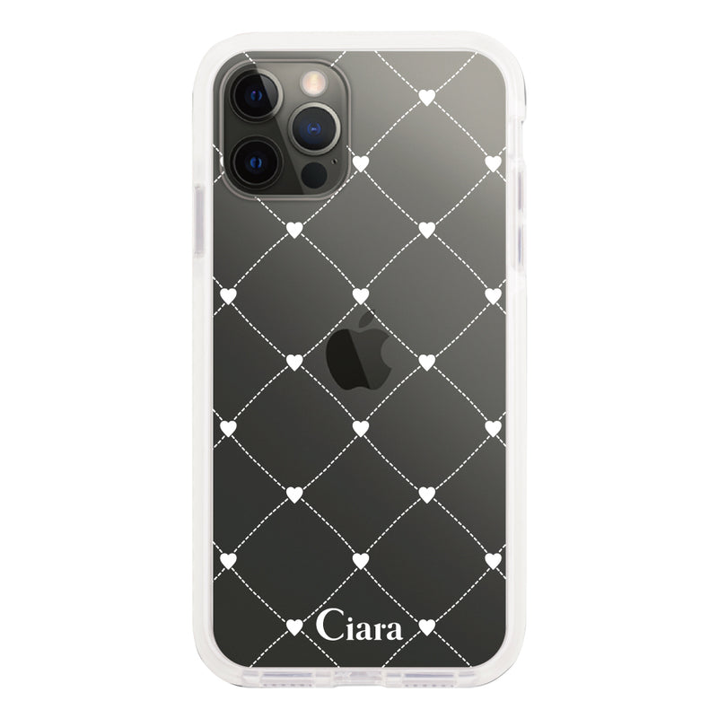 iPhoneケース クッションバンパー 耐衝撃クリアケース ハートキルティング