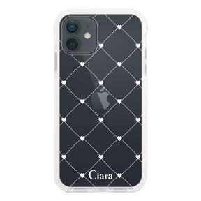 iPhoneXR クッションバンパー 耐衝撃クリアケース ハートキルティング ホワイト