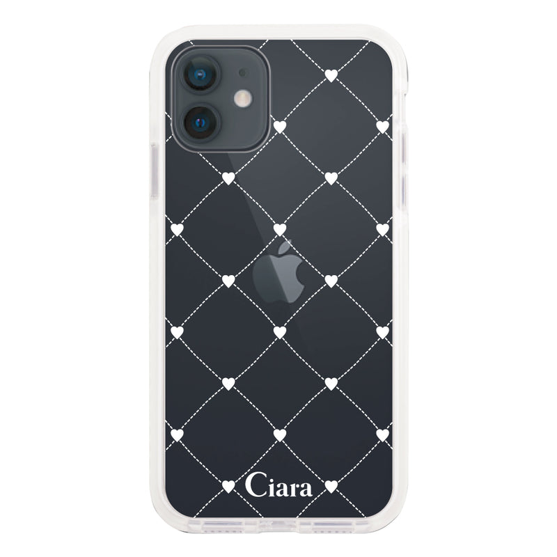 iPhoneケース クッションバンパー 耐衝撃クリアケース ハートキルティング