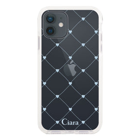 iPhoneXR クッションバンパー 耐衝撃クリアケース ハートキルティング ブルー