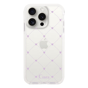 iPhone15ProMax クッションバンパー 耐衝撃クリアケース ハートキルティング パープル