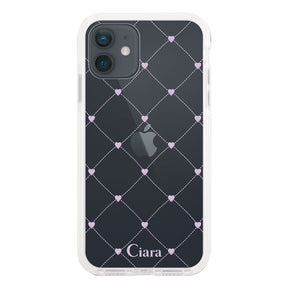 iPhoneXR クッションバンパー 耐衝撃クリアケース ハートキルティング パープル
