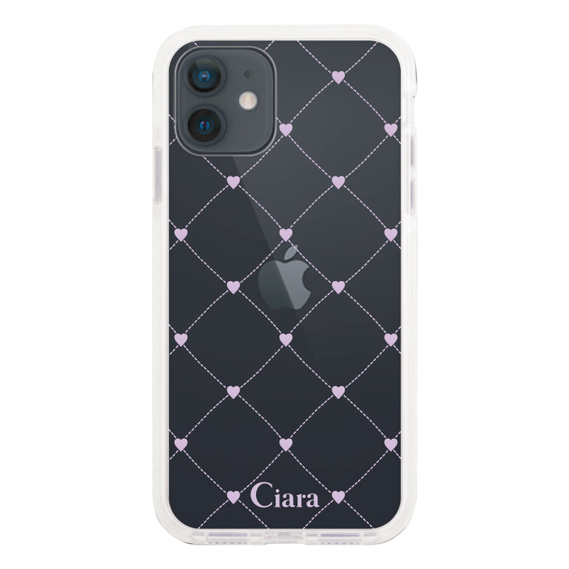 iPhoneケース クッションバンパー 耐衝撃クリアケース ハートキルティング