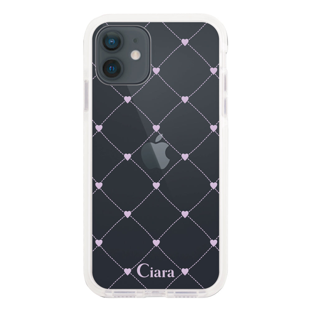 iPhoneXRケース クッションバンパー 耐衝撃クリアケース ハートキルティング パープル