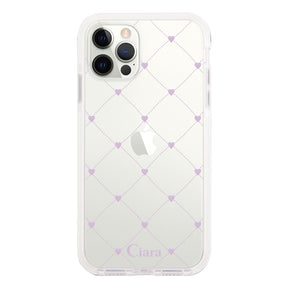 iPhoneXSMax クッションバンパー 耐衝撃クリアケース ハートキルティング パープル