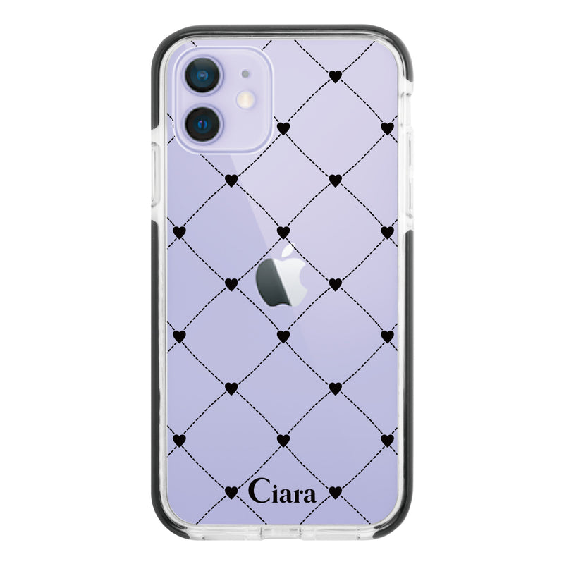 iPhoneケース クッションバンパー 耐衝撃クリアケース ハートキルティング
