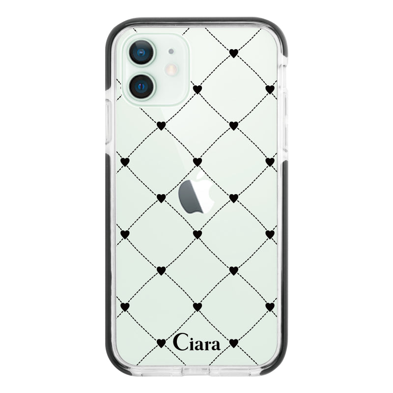 iPhoneケース クッションバンパー 耐衝撃クリアケース ハートキルティング