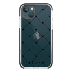 iPhone13mini クッションバンパー 耐衝撃クリアケース ハートキルティング ブラック