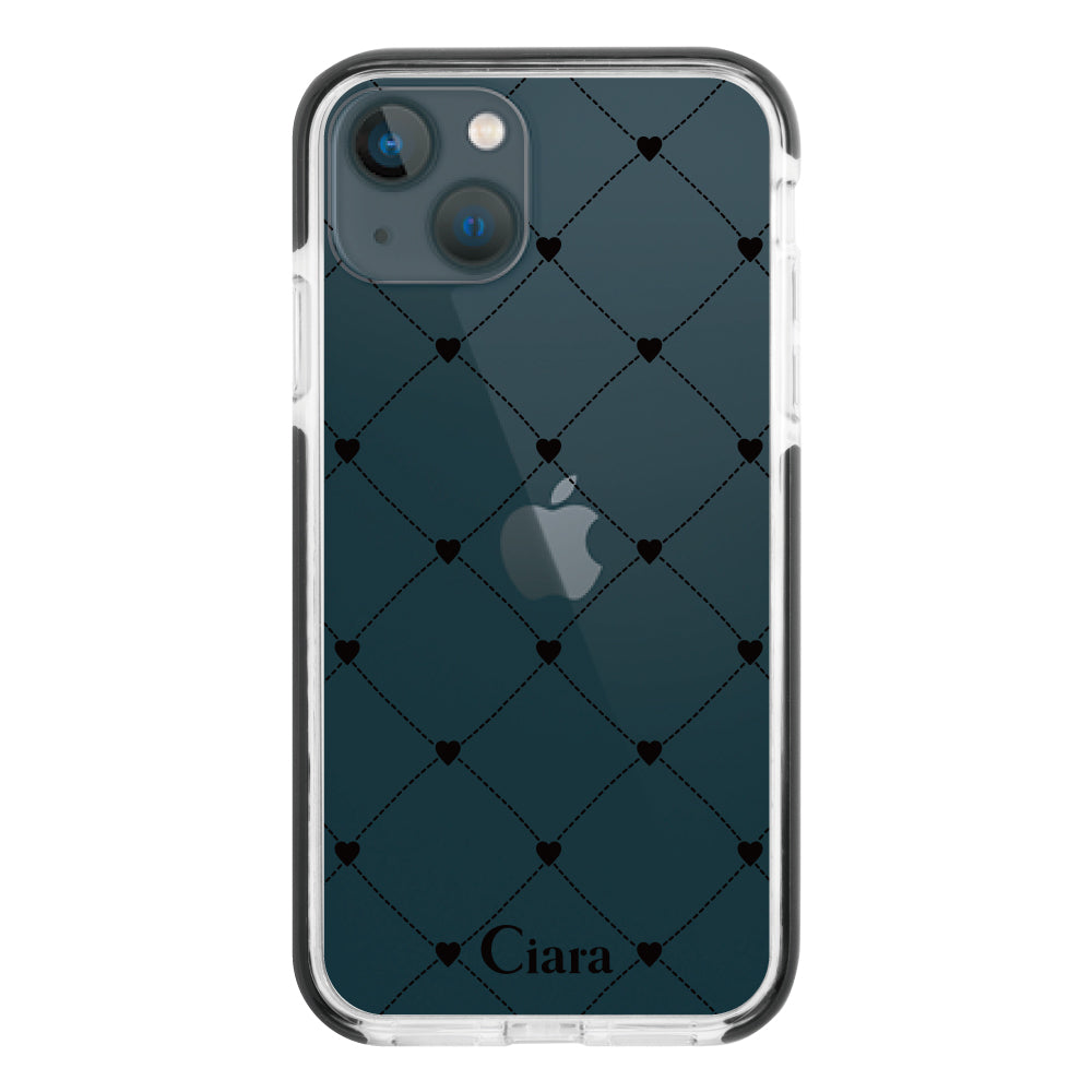 iPhone13miniケース クッションバンパー 耐衝撃クリアケース ハートキルティング ブラック