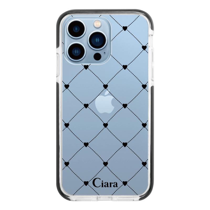 iPhoneケース クッションバンパー 耐衝撃クリアケース ハートキルティング