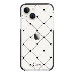 iPhone14 クッションバンパー 耐衝撃クリアケース ハートキルティング ブラック