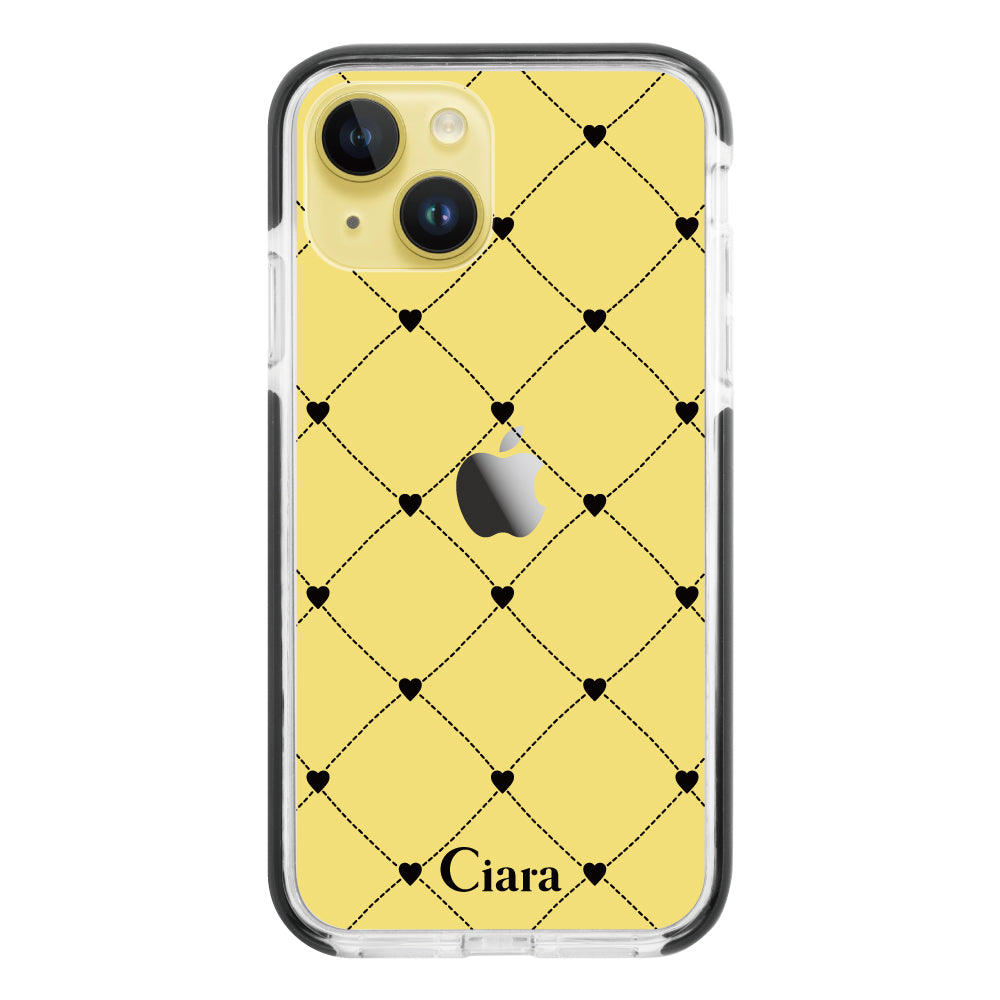 iPhoneケース クッションバンパー 耐衝撃クリアケース ハートキルティング