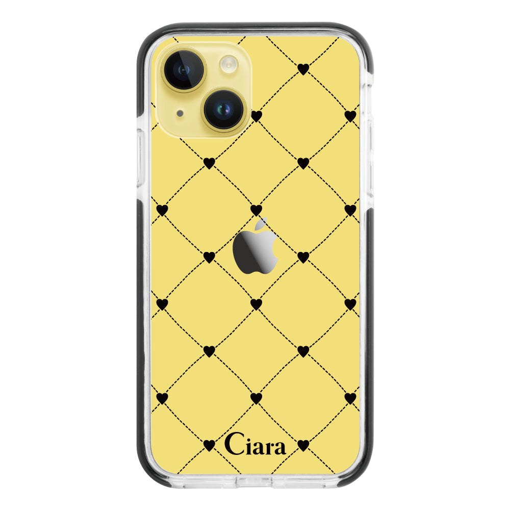 iPhone14Plusケース クッションバンパー 耐衝撃クリアケース ハートキルティング ブラック