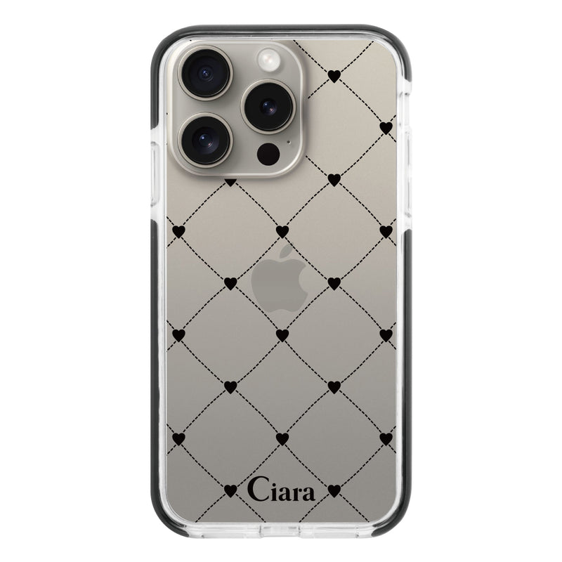 iPhoneケース クッションバンパー 耐衝撃クリアケース ハートキルティング