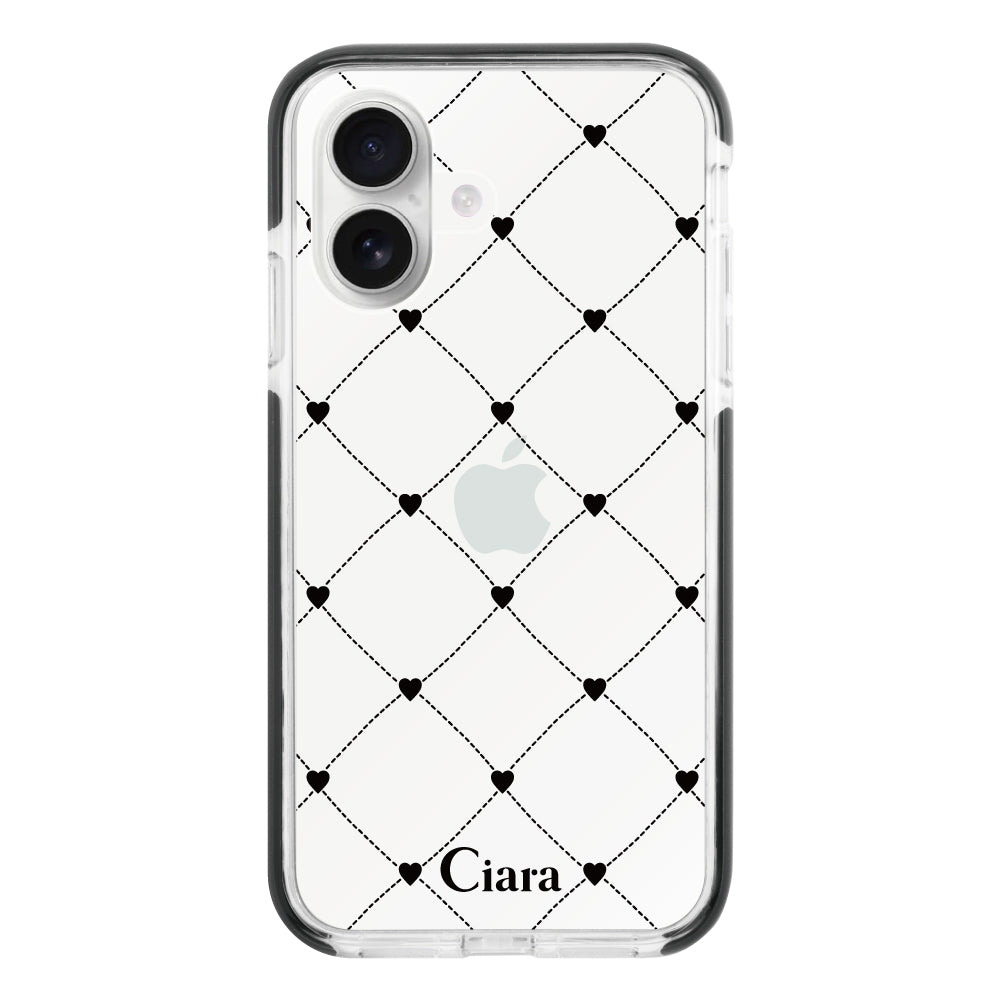 iPhoneケース クッションバンパー 耐衝撃クリアケース ハートキルティング