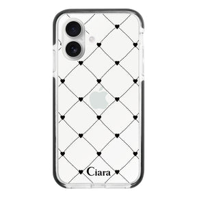 iPhone16 クッションバンパー 耐衝撃クリアケース ハートキルティング ブラック