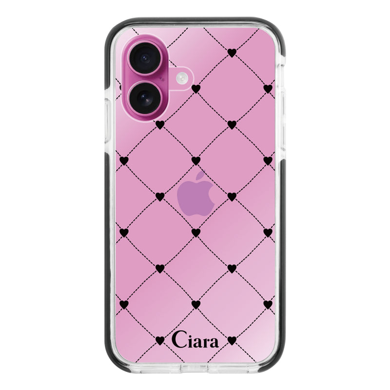 iPhoneケース クッションバンパー 耐衝撃クリアケース ハートキルティング