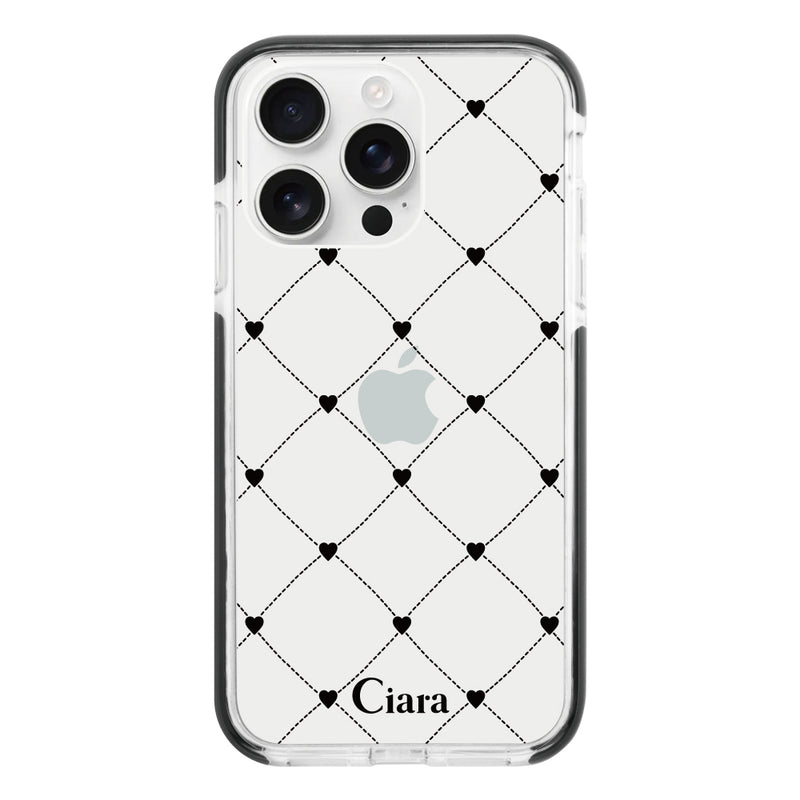 iPhoneケース クッションバンパー 耐衝撃クリアケース ハートキルティング