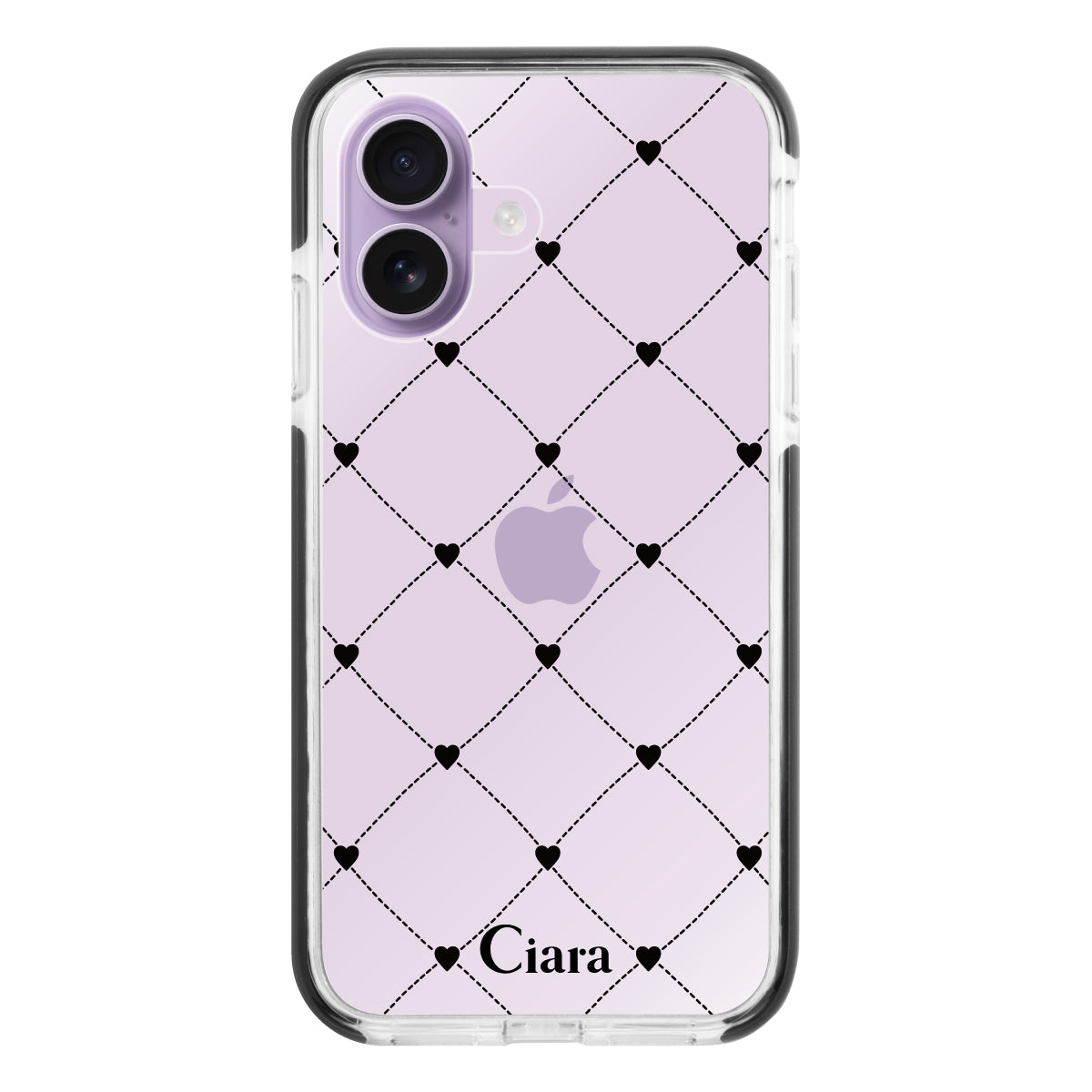 iPhone17 クッションバンパー 耐衝撃クリアケース ハートキルティング ブラック