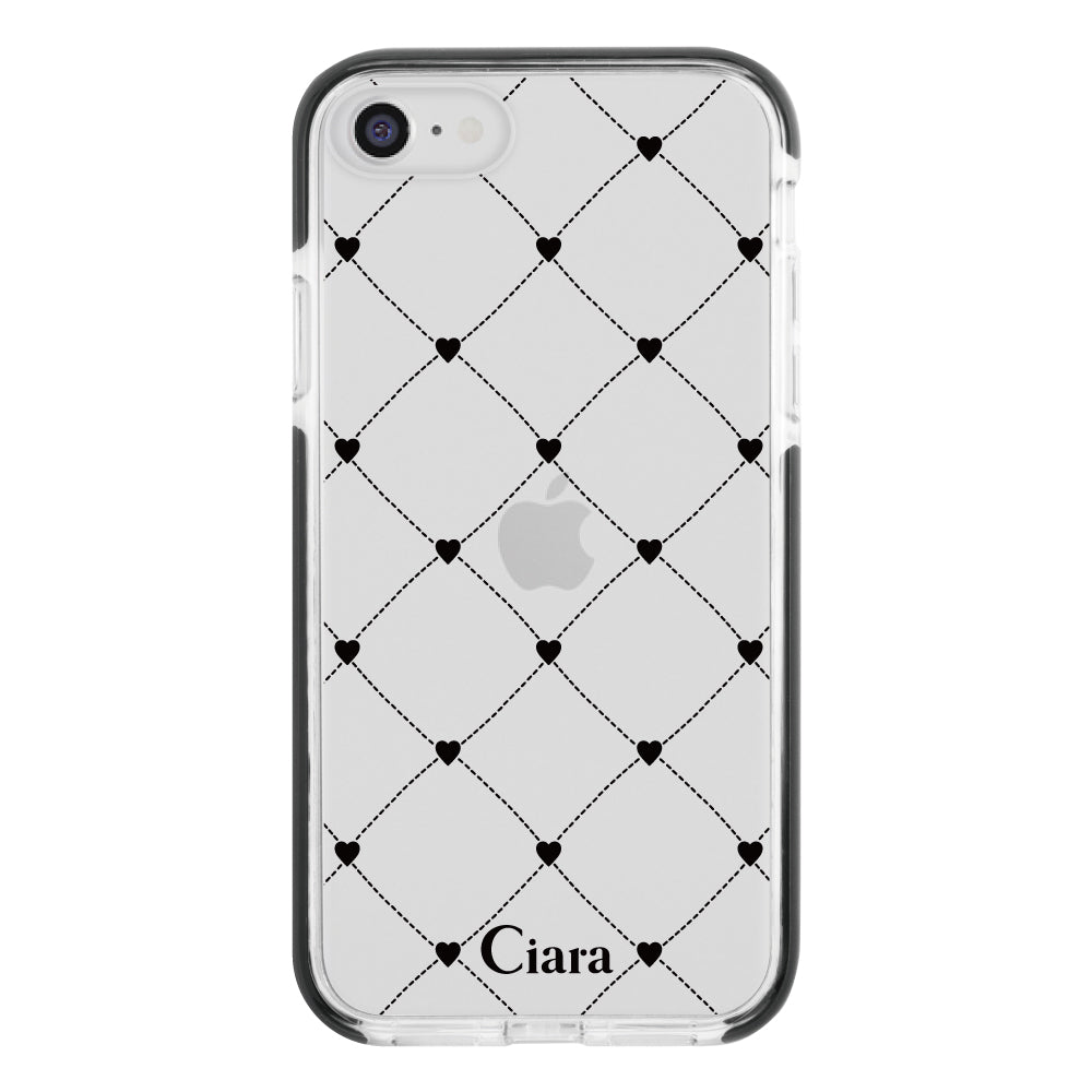 iPhoneケース クッションバンパー 耐衝撃クリアケース ハートキルティング
