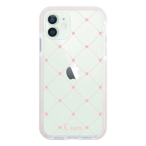 iPhone12mini クッションバンパー 耐衝撃クリアケース ハートキルティング ピンク