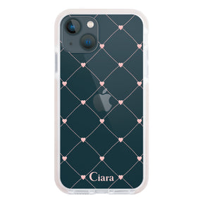 iPhone13mini クッションバンパー 耐衝撃クリアケース ハートキルティング ピンク