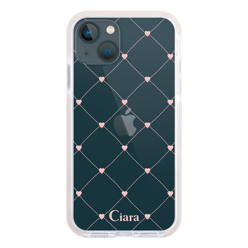 iPhoneケース クッションバンパー 耐衝撃クリアケース ハートキルティング