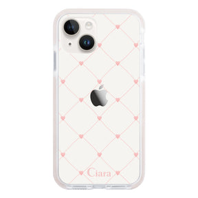 iPhone14 クッションバンパー 耐衝撃クリアケース ハートキルティング ピンク