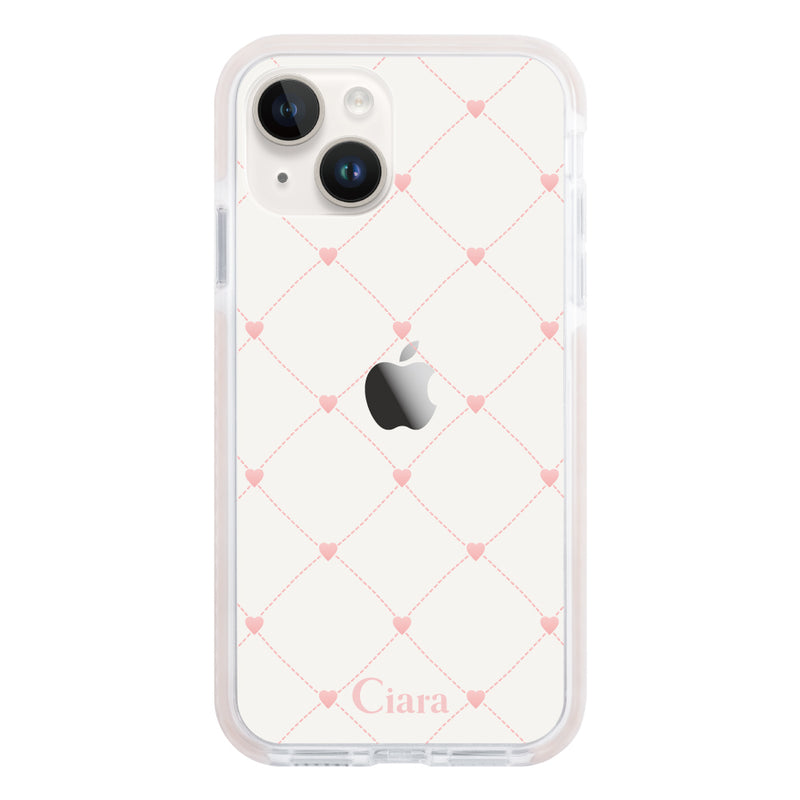iPhoneケース クッションバンパー 耐衝撃クリアケース ハートキルティング